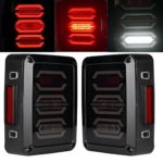 Jeep Smoked LED Tail Lights for Jeep Wrangler Taillights Reverse Light Real Back Up Turn Signal Lamp Daytime Running Lights DRL for Jeep Wrangler JK JKU Sports, Sahara, Freedom Rubicon 2007 – 2016