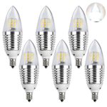 LEDMO LED Candelabra Bulb, 7W E12 Base, Daywhite 6000K LED Candle Bulbs, 60 Watt Incandescent Bulb Equinalent, 630 Lumens LED Bulb Lights, Non-dimmable Chandelier, (6 Pack, Sharp Tip)