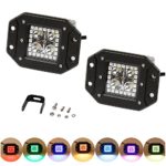 Nicolight NEW 12W 3×3 Inch Remote waterproof Controller Flush Mount LED Pods/Cubes RGB Halo Ring Spotlight SUV Off Road Headlight Pods Driving Fog Light With Mounting Bracket Pack 2