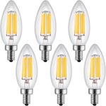 LETO B11 6W led light bulbs candelabra base Dimmable,UL Listed-60W Equivalent Light Bulbs Equivalent,LED Warm White 2700K Chandelier Bulb,E12 Candelabra Base,6-Pack
