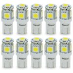 Safego T10 LED White W5W 5-SMD 5050 Super Bright 194 168 2825 Wedge LED Car Lights Source Replacement Bulbs Interior Lamps Pack of 10