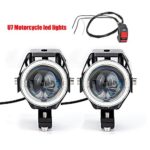 Ourbest Mini U7 LED Motorcycle lights Cree LED Lights Fog Headlights White Driving Daylight With Blue Angel Eyes Ring With Switch DRL High Low Strobe lights (Pack Of 2)