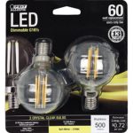 Feit Electric BPG1660/827/LED/2 60W Equivalent Clear G16-1/2 Globe Dimmable Candelabra Base LED Light Bulb (2 Pack), Soft White