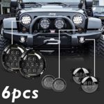 Partsam 2pcs 4W Smoke Lens Front Replacement Turn Signal Light& 2pcs 75W 7″inch LED Jeep Wrangler Headlight Projector Assembly( DRL, High/Low Beam)& 2x30W 4″inch Fog Light for JEEP Series (Pack of 6)