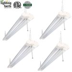 4 Pack Hykolity Utility 4FT LED Shop Lights 40W 4800 Lumen LED Garage Light 5000K Daylight White ETL Certified Double Integrated Ceiling Lighting Fixture with Pull Cord Switch