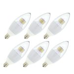 JCase LED Light Bulbs Candelabra Base, 6w (60w Incandescent Equivalent), Daylight White (6000K), Candelabra LED Bulbs for Home Lighting, E12 Base, Blunt Tip Clear Cover, 60w Torpedo Bulb (6-PACK)