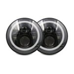 X AUTOHAUX Pair 7 Inch Round LED Headlights Angle Eyes For Jeep 97-2016 Wrangler JK LJ TJ