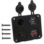 Cllena Dual USB Charger + LED Voltmeter + 12V Power Socket + ON-OFF Button Switch Four Hole Panel for Car Boat Marine Truck Motorcycle RV ATV Vehicles GPS Mobile Phone Camera Mp3