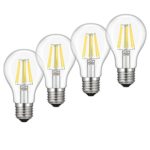 A19 LED Bulb Dimmable, Kohree 6W Edison Vintage LED Filament Light Bulb, 60W Equivalent Bulb, 4000K Daylight (Neutral White), E26 Base for Restaurant,Home,Reading Room,Office, Pack of 4
