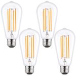 LETO 4 Pack ST64 4W Vintage Filament LED Light Bulb Dimmable,edison style,Energy Saving,40W Equivalent,UL Listed,2200K,E26 Based [warm white]