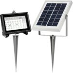MicroSolar – 120 LUMEN – NATURAL WHITE (NOT BLUISH) – Solar Flood Light — Automatically Working from Dusk to Dawn at Good Sunshine // ALUMINUM Solar Panel & Light Body // Ground or Wall Mounted // FL1
