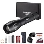 LED Tactical Flashlight,1000 Lumen Portable Zoomable Adjustable Focus 5 Modes Water Resistant Outdoor Torch-Rechargeable 18650 Battery and Charger Included + Bicycle Flashlight Holder Mount by BENERAY