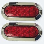 Set of 2 Surface Mount Red 6″ Oval 10 LED Trailer Truck Stop/Turn/Tail Light w/ Chrome Trim – 24029