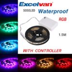 Excelvan 1.5M/4.9FT IP65 Waterproof Flexible Color Changing RGB SMD 5050 45 LEDs DC 5V Battery-powered LED Strip Light with Mini Controller