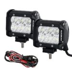 Auxbeam LED Light Bar 2 Pcs 4″ 18W LED Pods CREE LED Flood Beam Driving Light Waterproof with Wiring Harness