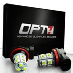 OPT7 Show Glow 9006 LED Fog Light Bulbs – 13-SMD 6000K Cool White @ 190Lm per bulb – Plug-n-Play (Pack of 2)