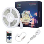White LED Light Strip, Nexlux 16.4ft 12V Flexible daylight white 300 Units SMD 2835 LED, 6000K ,Non-waterproof 12V LED lights for Home/Kitchen/Bar, UL approved Power Adapter and RF Remote included