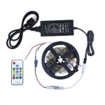 ALITOVE 16.4ft WS2811 5050 RGB Digital Magic Dream Color Addressable LED Strip Rope Light 12V DC+ Mini RF Remote Controller + 12V 3A Power Supply kit 5m 150 LEDs Not Waterproof Black PCB