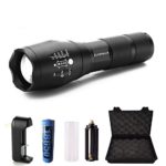 EliteMax Best and Brightest Tactical LED Flashlight, 18650 Lithium Ion Battery and Charger, Zoomable Adjustable Focus 5 Modes Strobe SOS, Water Resistant Outdoor Torch