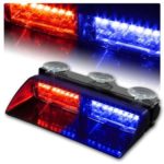 WoneNice 16 LED High Intensity LED Law Enforcement Emergency Hazard Warning Strobe Lights 18 Modes for Interior Roof / Dash / Windshield with Suction Cups (Red/Blue)