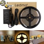 LED Light Strip of LEDMO, Warm White 3000K, Dimmable, SMD 2835, Waterproof , DC12V 600LEDs 16.4 Ft 15Lm/LED, With Power Supply