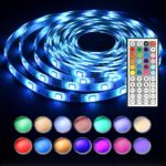 Led Strip Light 5M 16.4 Ft Waterproof 5050 RGB Led strip lighting 150LEDs Flexible Color Changing Full Kit with 44 Keys IR Remote Controller , Control Box ,12v 2A Power Supply
