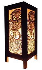 Thai Vintage Handmade Handcraft Night Owl Bird Bedside Table Lights or Floor Wood Paper Lamp Home Decor Bedroom Modern