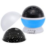 MOKOQI Baby Night Light Lamps For Bedroom Romantic 360 Degree Rotating Star with Sky Moon Cover & Solar System Cover Projector Lights Color Changing LED For Kids Girls Baby Nursery Gift(Blue-2 Lids)