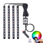 MICTUNING 4pcs Multicolor RGB LED Car Interior Underdash Strip Neon Light Kit – Music Sync & Timer Function, Cigarette Lighter Powered, Bluetooth App Control for iPhone iOS & Android