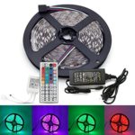 Udyr 16.4ft Waterproof Flexible RGB LED Light Strip SMD5050 300 LEDs Ribbon with 44-key IR Controller and 12V 5A Power Supply for Home Kitchen Car Outdoor Boats Kitchen Bedroom Bar Party Decoration