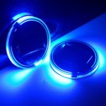 LED Cup Holder Lights, Pack of 2 Solar-Powered LED Light Cover Cup Holder Bottom Pad Cover Light Car Interior Decoration 2.83-Inch Universal Design for Car Cup Holder (Blue)