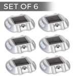 Solar Powered LED Marker Lights- Set of 6- Decorative Aluminum Lamps- Wireless Outdoor Security Light- Garden Decor Accent Lighting- Best for Driveway, Dock, Stairway, Path, Deck, Step, Pool, Patio