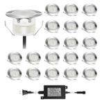 QACA 20pcs Recessed LED Deck Lighting Kits 12V Low Voltage Waterproof IP 67,Led In Ground Lighting for Steps,Stair,Patio,Floor,Pool Deck ,Kitchen,Outdoor Led Landscape Lighting Warm White