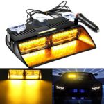 AMBOTHER 16 LED High Intensity Law Strobe Emergency light Hazard Police Warning Flash Flashlight Enforcement Lights 18 Modes for Interior Roof / Dash / Windshield with Suction Cups (Amber)