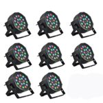 8 Piece Up-Lighting – Full RGB Color Mixing LED Flat Par Can – 18 LEDs per light – Red, Green and Blue color mixing – Up-Lighting – Stage Lighting – Dance Floor Lighting – Hi-Ray