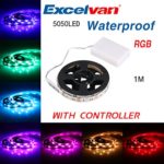Excelvan 1M/3.3FT IP65 Waterproof Flexible Color Changing RGB SMD 5050 30 LEDs DC 5V Battery-powered LED Strip Light with Mini Controller