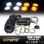 Xprite 160W 8 LED Bulbs Hide-A-Way Emergency Hazard Warning Strobe Lights – White & Yellow/Amber