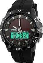 Mens Alarm Dual Time Calendar Stopwatch Rotatable Compass Solar Quartz Waterproof Sports Watches Black