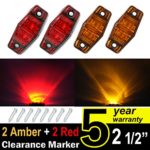 4 pcs TMH 2.5″ 2 Amber Lens + 2 Red Lens Super Flux Side Led Marker, Trailer marker lights, Led marker lights for trucks, RV Cab Marker light Red, Rear side marker light, Surface Mount LED
