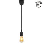 UL-listed Single Socket Pendant Light Fixture (Multi-color Options), Textile Insulating Lamp Cord, Silicon E26/E27 Lamp Holder for Home, Commercial, Pub, Club, Counter, Accent & Decorative Lighting, Black