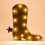 Glitzhome Rustic Marquee LED Lighted Western Cowboy Boot Sign Wall Decor Battery Operated, Red