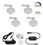Cefrank Under Cabinet Lighting- Dimmable – 4 Pack – 8W 680LM – Kitchen LED Counter Deluxe Kit w/ Rotary Dimmer Switch – Continuous Dimming Puck Lighting (Warm White)
