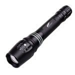 Hausbell T8 LED Flashlight Torch Adjustable Focus Zoomable Tactical Light with Luminous Ring (Black)