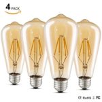 ST64 Edison Vintage LED Light Bulbs 4W(40W Equivalent) E26 Medium Base 2700K Soft White Dimmable 4-Pack