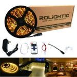 RoLightic LED Strip Light 16.4ft 300leds Warm White 3000K 3528 Led Tape Lights Full Kit with RF Remote Dimmer & 2A Power Supply for Home Lighting, Indoor Decoration (Warm White)