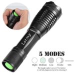 LETMY Tactical Led Flashlight, Ultra Bright 1600 lumen LED Handheld Flashlight, Portable Outdoor Water Resistant Torch with Adjustable Focus and 5 Light Modes for Camping Hiking (E6 Normal Flashlight)