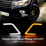 For Toyota Hilux Revo 2015-2017 Replacement Update OEM Fog Light Cover LED DRL Daytime Running Lights with Yellow Turn Signal Lights Driving Fog Lamps Kit