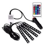 Car LED Strip Light, Easynew 4pcs 36 LED DC 12V Multicolor Music Car Interior Light LED Under Dash Lighting Kit with Sound Active Function and Wireless Remote Control, Car Charger Included