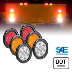 OLS 2 AMBER + 2 RED + 2 WHITE 4″ Round LED Trailer Tail Light Kit – DOT Certified STOP TURN BRAKE REVERSE BACK UP Tail Light