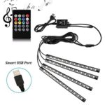 Car LED Strip Lights – SurLight 4pcs 48 LED Multicolor Music Car Interior Atmosphere Lights, USB LED Strip for Car TV Home with Sound Active Function, Wireless Remote Control and Smart USB Port